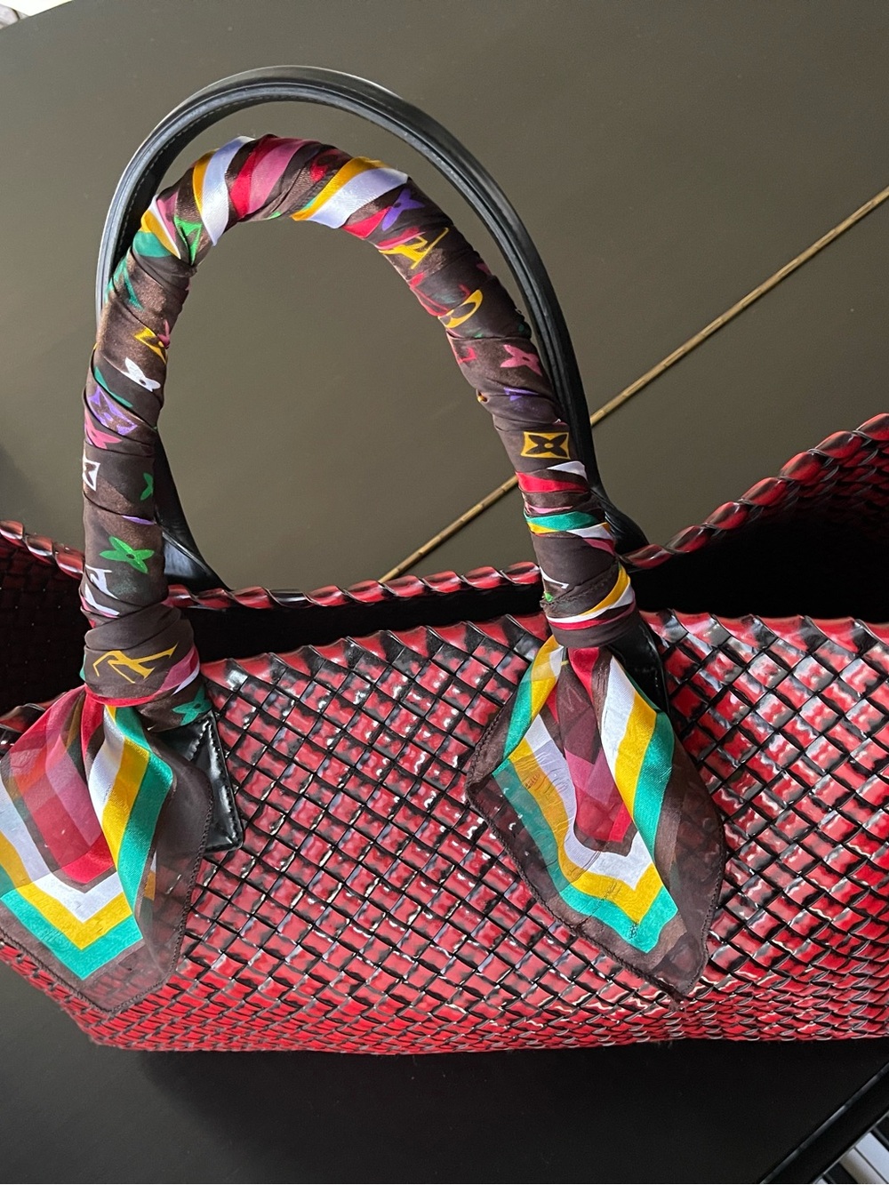 Bottega Veneta Cabat Red Woven Tote